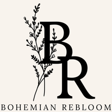 Bohemian Rebloom logo with stylized 'BR' and floral elements on a white background